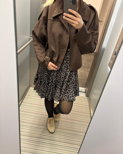 Bomberjacke "Sara" Wildlederimitat Kunstleder Chocolate