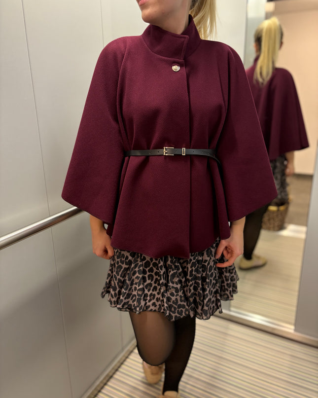 Poncho "Alina" Cape mit Gürtel Pflaume Plum