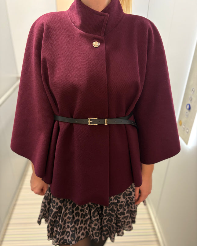 Poncho "Alina" Cape mit Gürtel Pflaume Plum