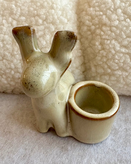 Kerzenhalter Rentier Keramik glasiert Beige für Stabkerzen