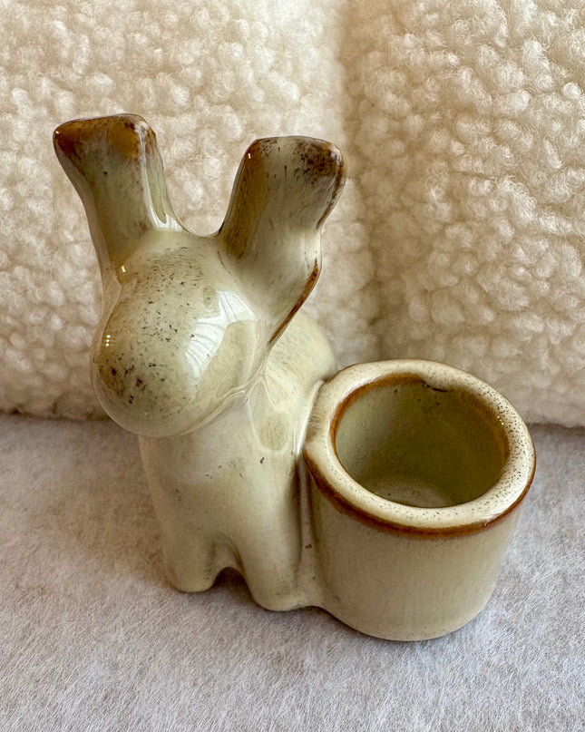 Kerzenhalter Rentier Keramik glasiert Beige für Stabkerzen