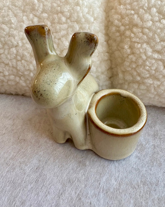 Kerzenhalter Rentier Keramik glasiert Beige für Stabkerzen