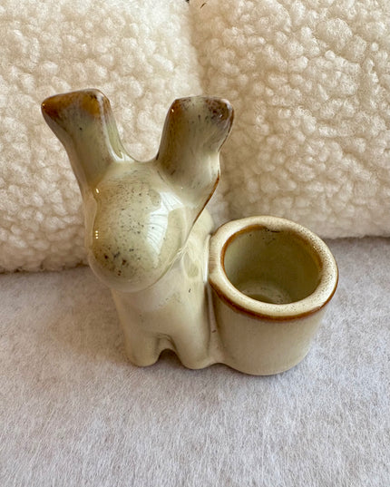 Kerzenhalter Rentier Keramik glasiert Beige für Stabkerzen