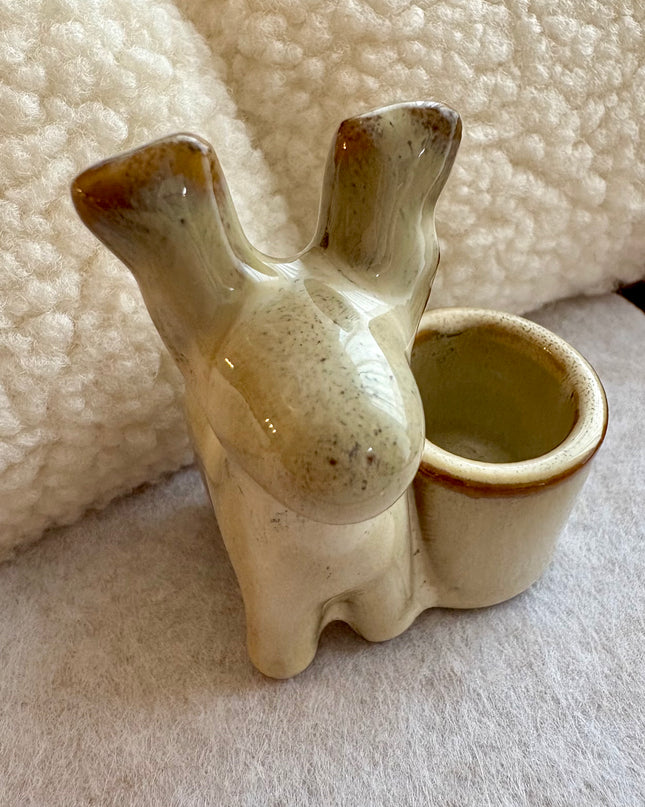 Kerzenhalter Rentier Keramik glasiert Beige für Stabkerzen