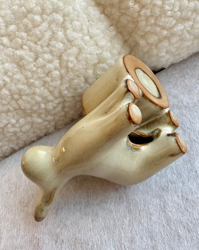 Kerzenhalter Rentier Keramik glasiert Beige für Stabkerzen