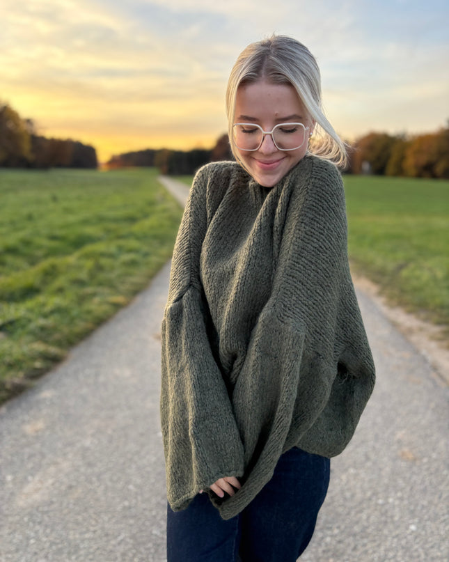 Oversize Pullover Mia Extra weite Ärmel Kaki Grün