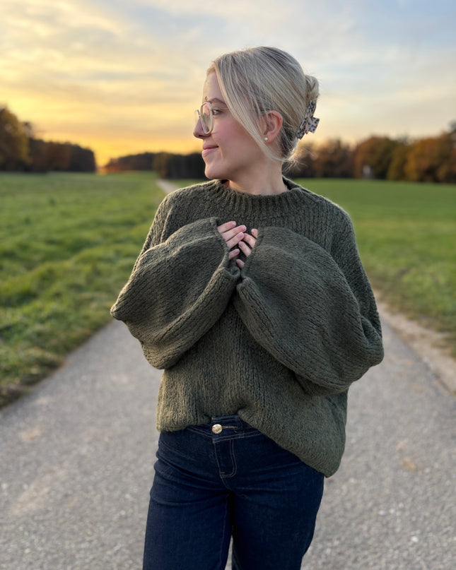 Oversize Pullover Mia Extra weite Ärmel Kaki Grün