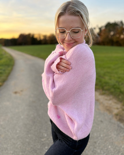 Pullover „Lola“ – Rosa Leicht Oversized mit Herzen  – Made in Italy