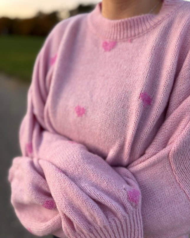 Pullover „Lola“ – Rosa Leicht Oversized mit Herzen  – Made in Italy