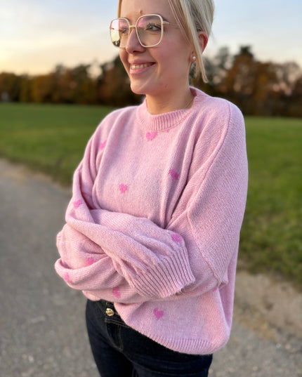 Pullover „Lola“ – Rosa Leicht Oversized mit Herzen  – Made in Italy