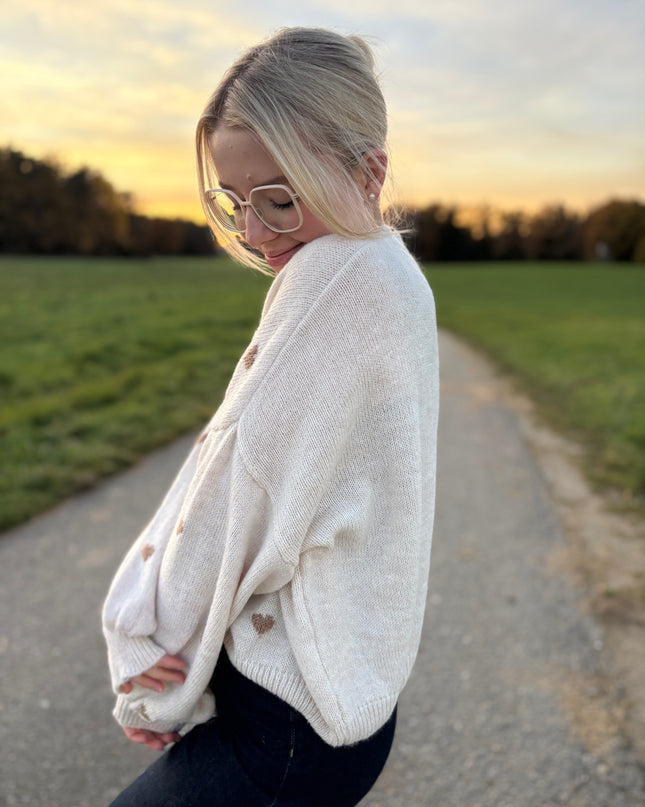 Pullover „Lola“ – Leicht Oversized mit Herzen – Made in Italy