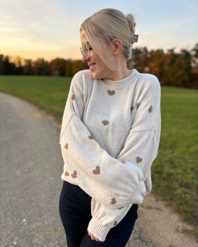 Pullover „Lola“ – Leicht Oversized mit Herzen – Made in Italy