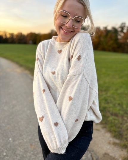 Pullover „Lola“ – Leicht Oversized mit Herzen – Made in Italy
