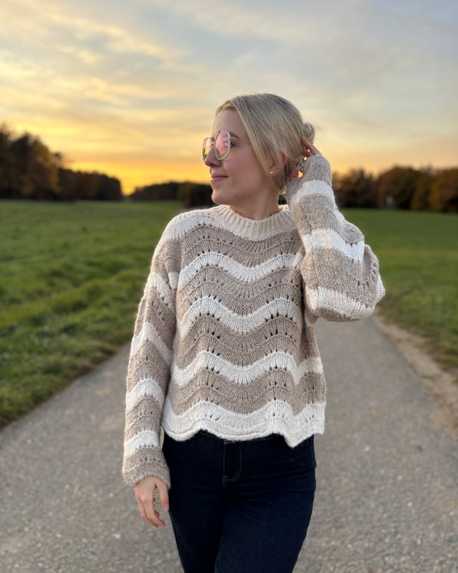 Pullover „Vanni“ mit Zickzack-Muster – Beige – Made in Italy