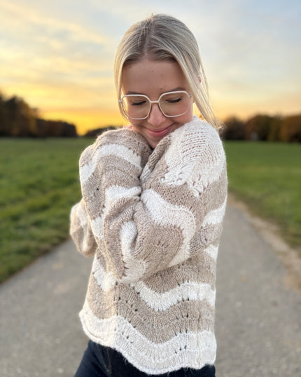 Pullover „Vanni“ mit Zickzack-Muster – Beige – Made in Italy