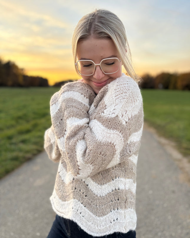Pullover „Vanni“ mit Zickzack-Muster – Beige – Made in Italy
