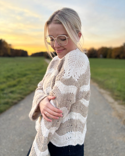 Pullover „Vanni“ mit Zickzack-Muster – Beige – Made in Italy