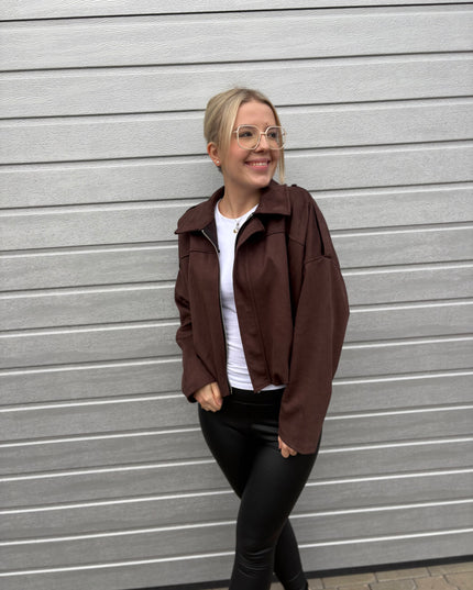 Bomberjacke "Sara" Wildlederimitat Kunstleder Chocolate