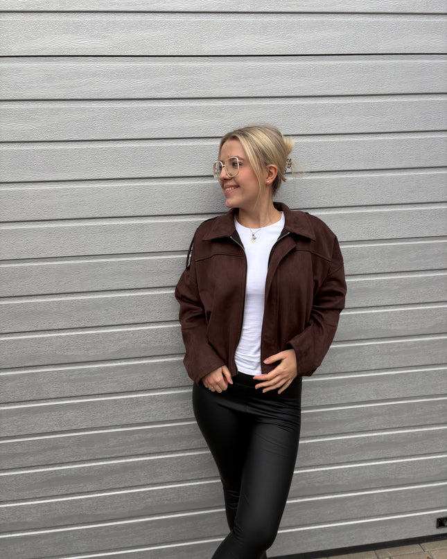 Bomberjacke "Sara" Wildlederimitat Kunstleder Chocolate