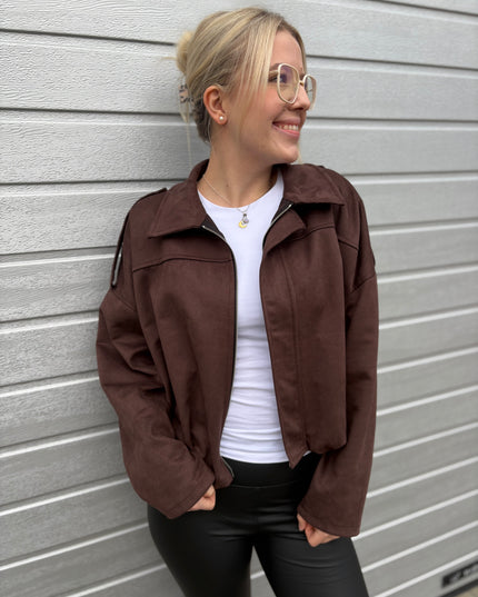 Bomberjacke "Sara" Wildlederimitat Kunstleder Chocolate