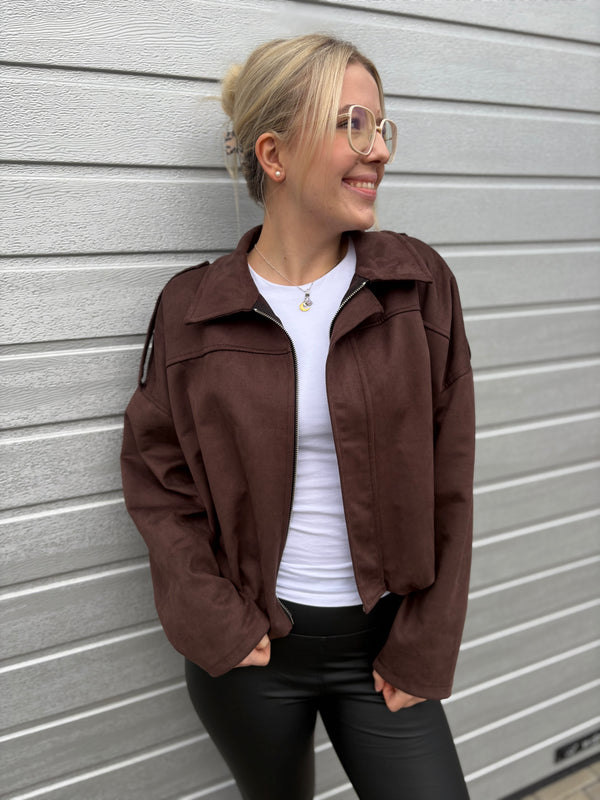 Bomberjacke "Sara" Wildlederimitat Kunstleder Chocolate
