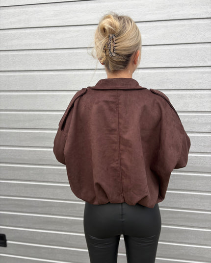 Bomberjacke "Sara" Wildlederimitat Kunstleder Chocolate