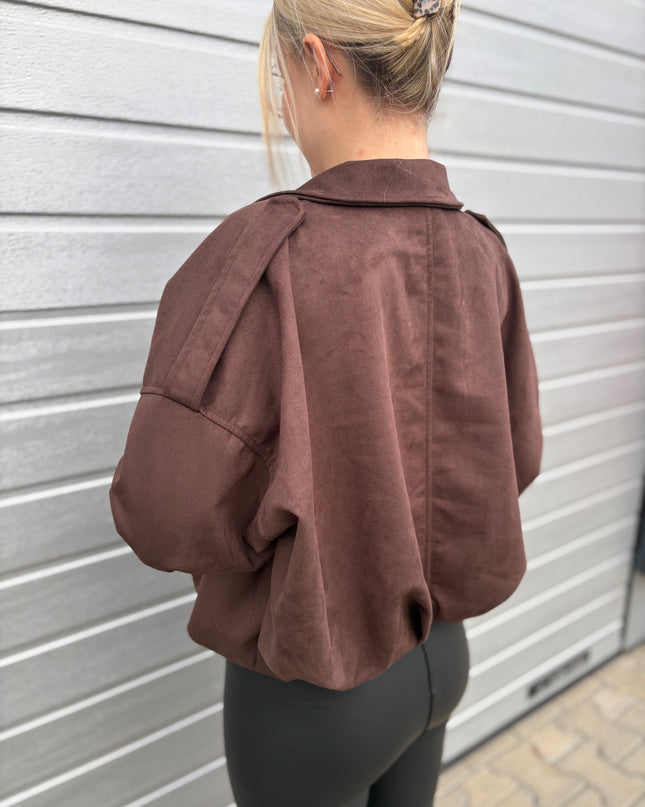 Bomberjacke "Sara" Wildlederimitat Kunstleder Chocolate