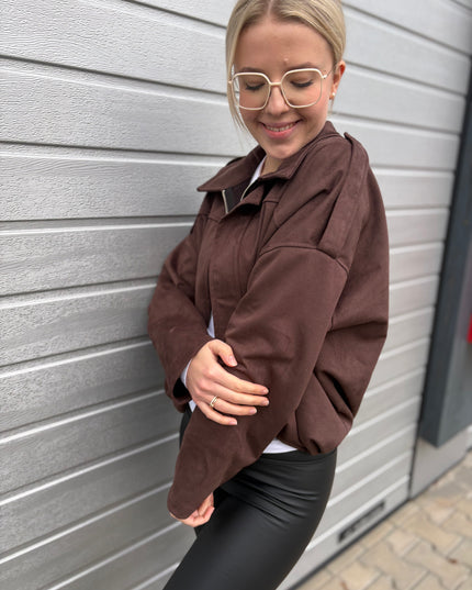 Bomberjacke "Sara" Wildlederimitat Kunstleder Chocolate