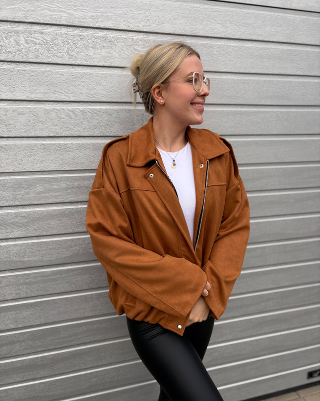 Bomberjacke "Sara" Wildlederimitat Kunstleder Camel