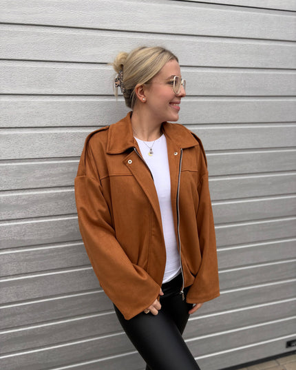 Bomberjacke "Sara" Wildlederimitat Kunstleder Camel