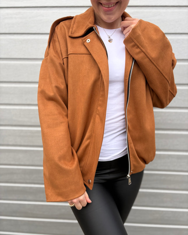Bomberjacke "Sara" Wildlederimitat Kunstleder Camel