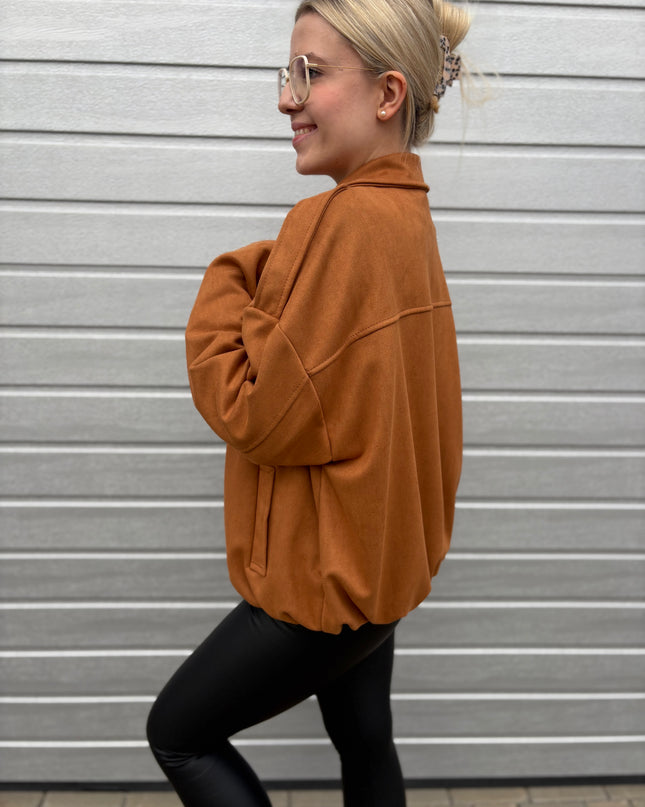 Bomberjacke "Sara" Wildlederimitat Kunstleder Camel