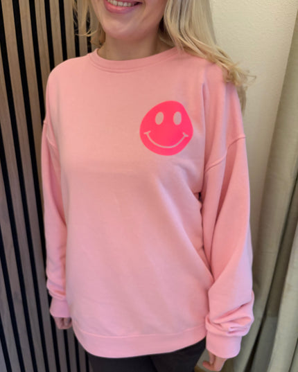 Sweater Good Vibes Smiley Sweatshirt Rosa Neon Backprint