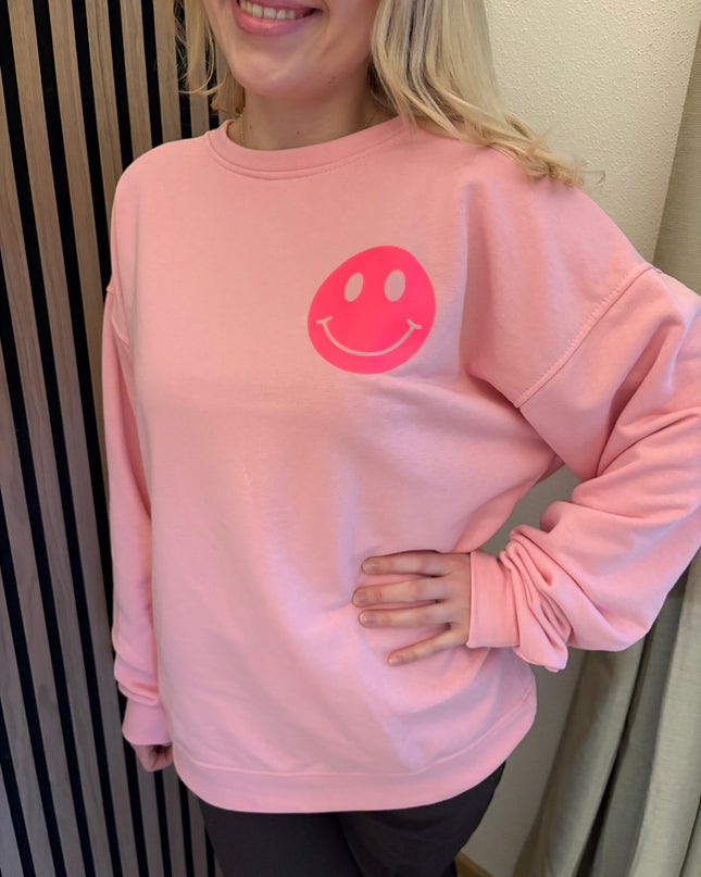 Sweater Good Vibes Smiley Sweatshirt Rosa Neon Backprint
