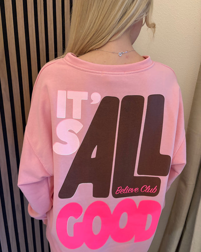 Sweater Good Vibes Smiley Sweatshirt Rosa Neon Backprint