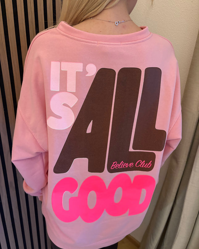 Sweater Good Vibes Smiley Sweatshirt Rosa Neon Backprint