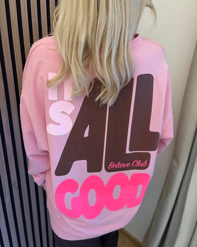 Sweater Good Vibes Smiley Sweatshirt Rosa Neon Backprint