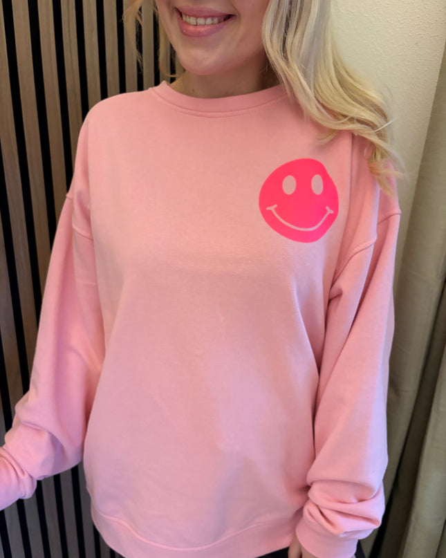 Sweater Good Vibes Smiley Sweatshirt Rosa Neon Backprint
