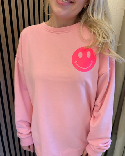 Sweater Good Vibes Smiley Sweatshirt Rosa Neon Backprint