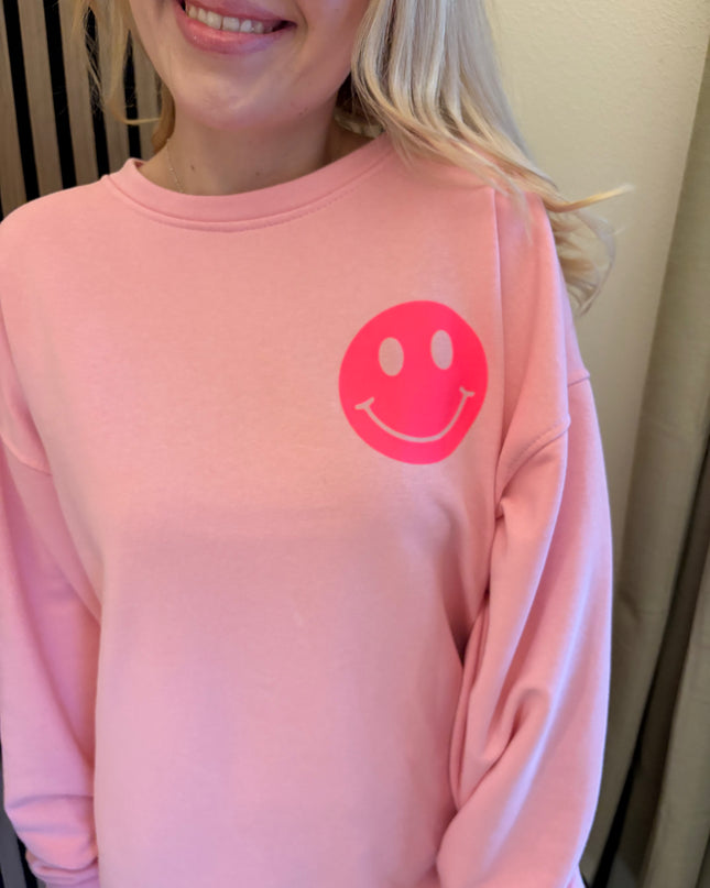 Sweater Good Vibes Smiley Sweatshirt Rosa Neon Backprint