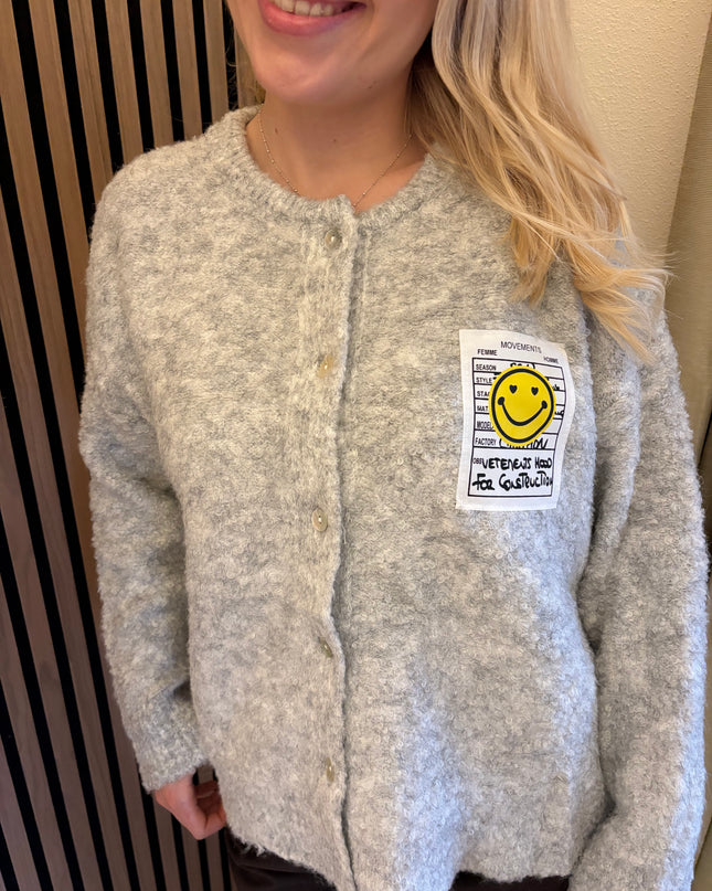 Cardigan Happy Smile Grau Weiß Smiley Applikation