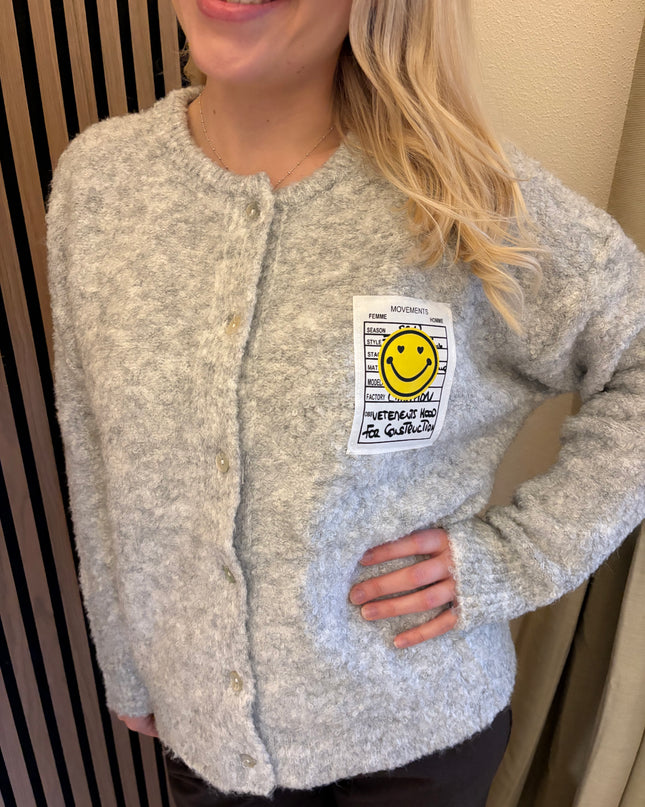 Cardigan Happy Smile Grau Weiß Smiley Applikation
