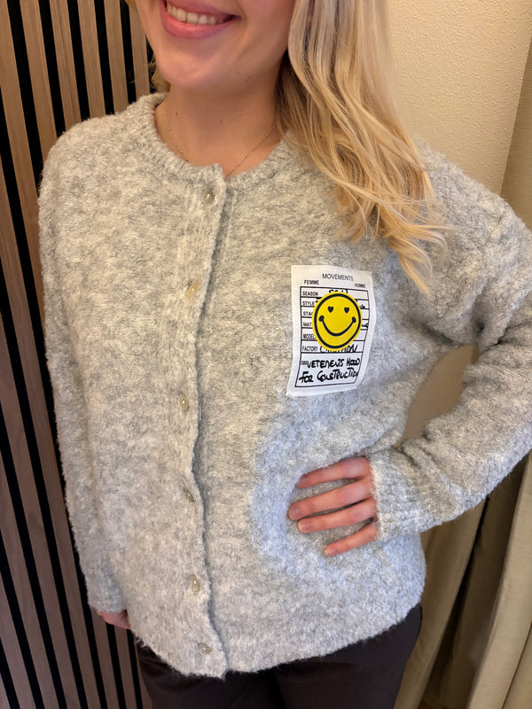 Cardigan Happy Smile Grau Weiß Smiley Applikation