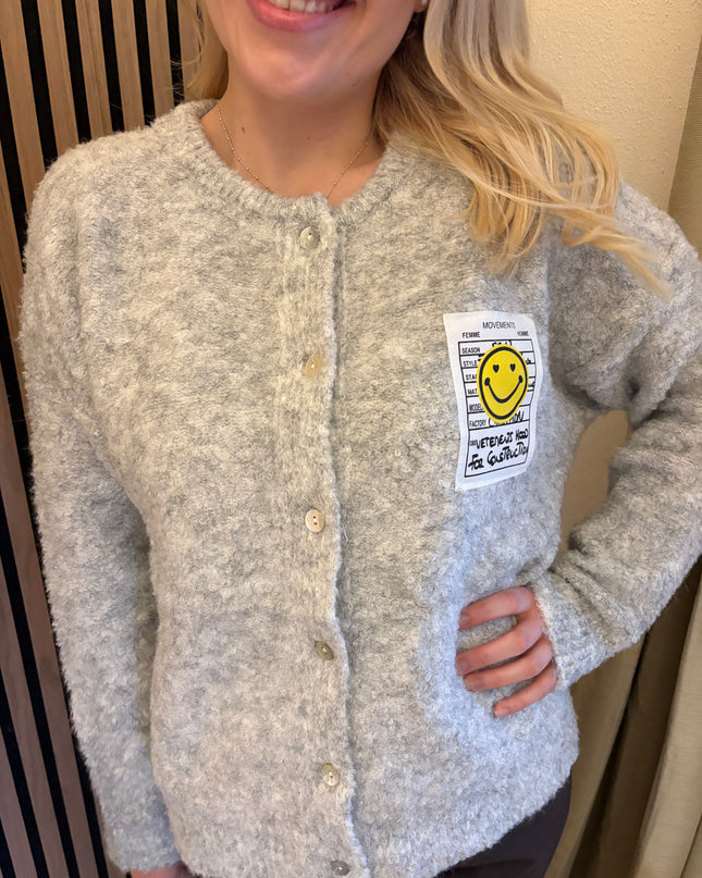 Cardigan Happy Smile Grau Weiß Smiley Applikation