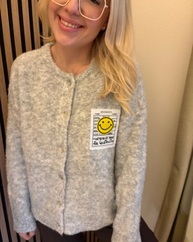 Cardigan Happy Smile Grau Weiß Smiley Applikation