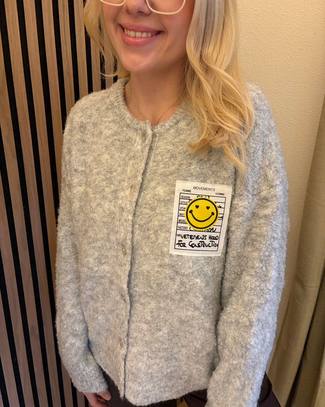 Cardigan Happy Smile Grau Weiß Smiley Applikation