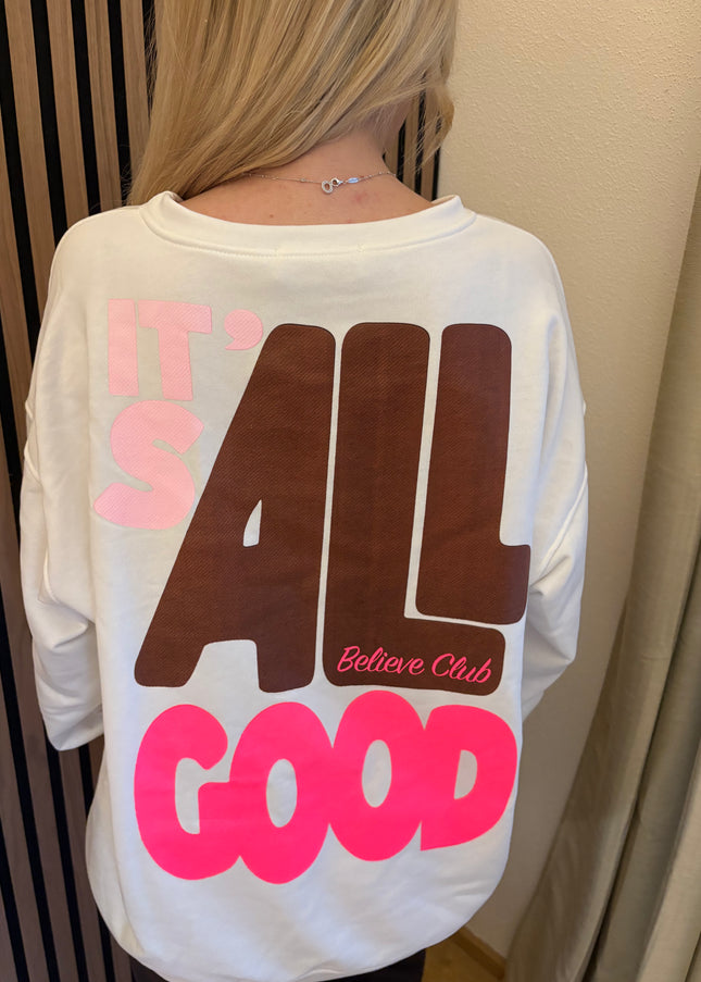 Sweater Good Vibes Smiley Sweatshirt Weiß Neon Backprint