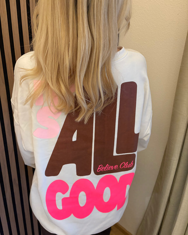 Sweater Good Vibes Smiley Sweatshirt Weiß Neon Backprint