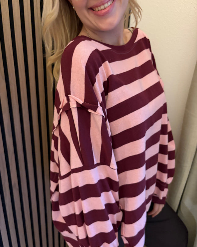 Sweater Stripe Oversize Rosa Rot gestreift