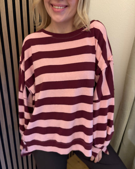 Sweater Stripe Oversize Rosa Rot gestreift